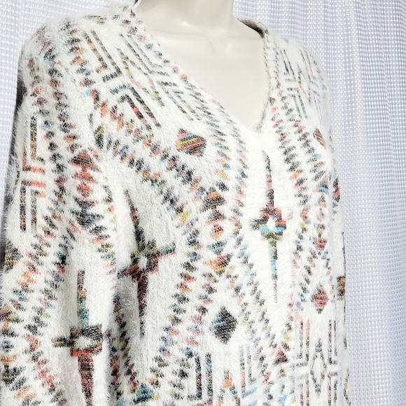 OCEANUS Southwestern Knit Open Front Cardigan Duster Soft & Cozy (S) - Picture 3 of 12